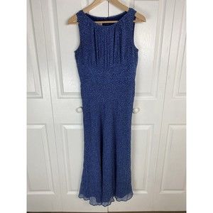 Talbots Vintage 8 100% Silk Dress Midi Sleeveless A-Line Mermaid Blue Floral